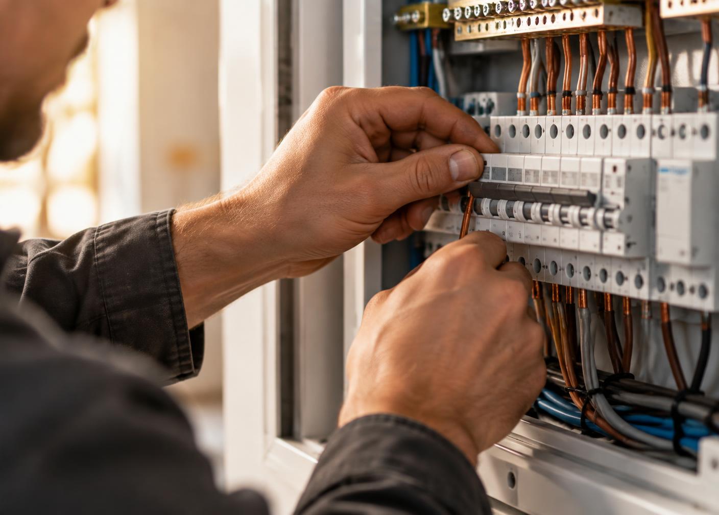 Electrician making a clean low voltage connection during installation