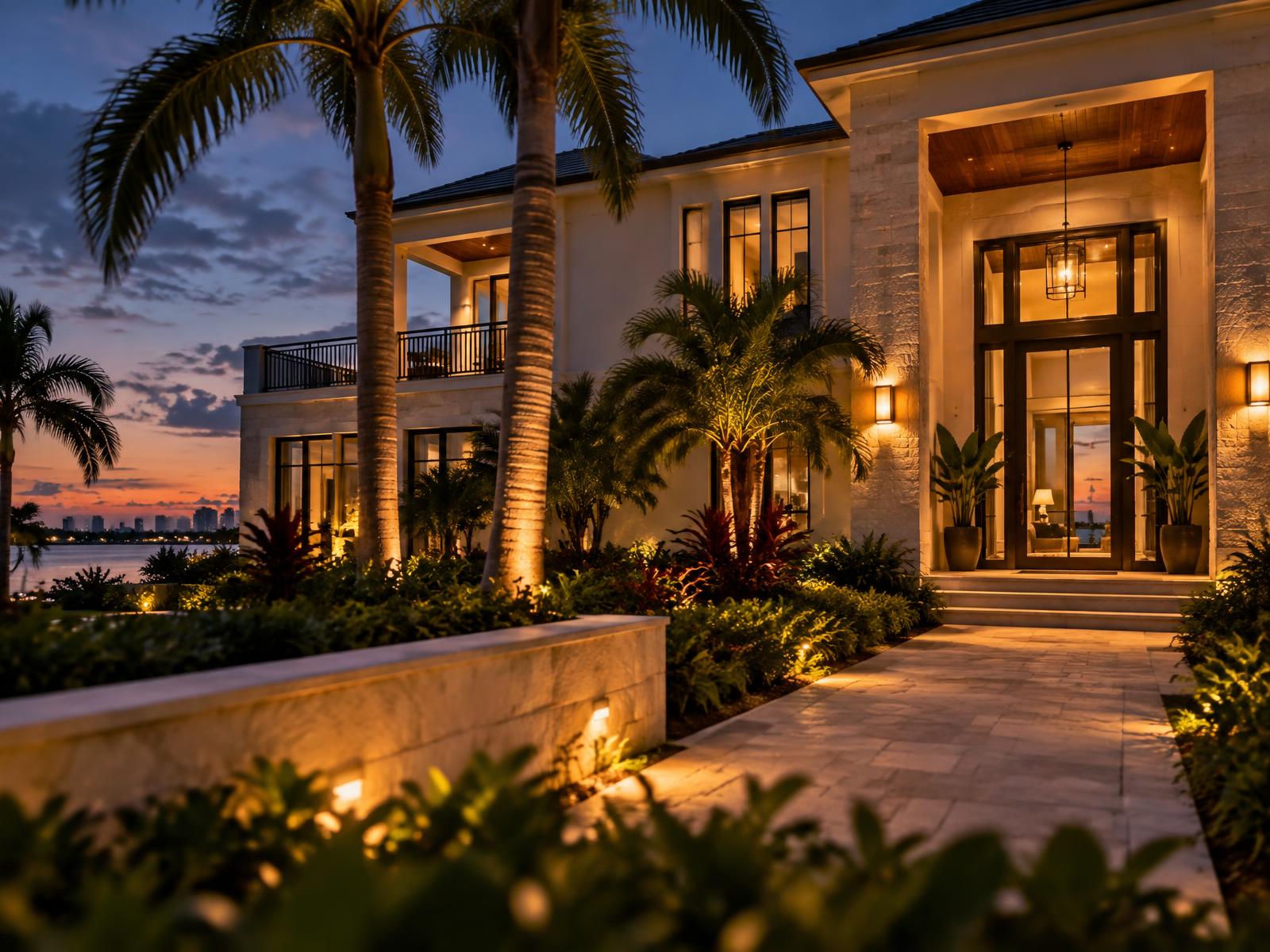 A coastal home illuminated by The Lighting Lizards